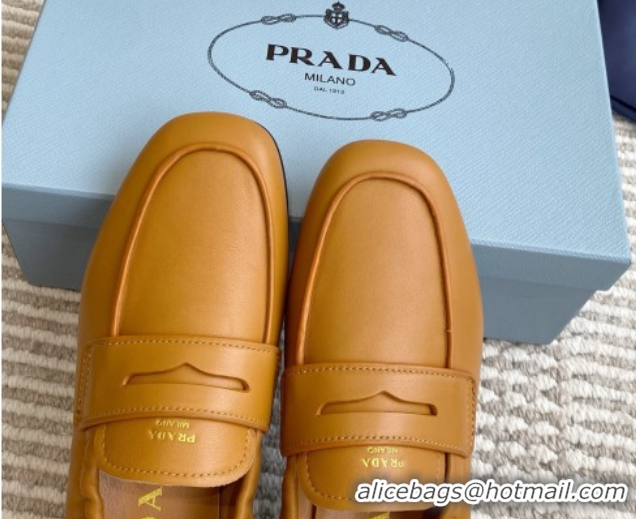 Durable Prada Shuffle Antiqued Leather Loafers Yellow 2025 1D051O 1027054