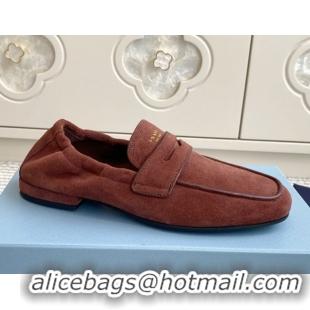 Top Design Prada Shuffle Antiqued Suede Loafers Brown 1D051O 1027055