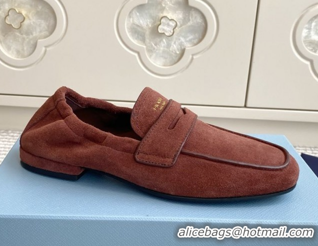Top Design Prada Shuffle Antiqued Suede Loafers Brown 1D051O 1027055