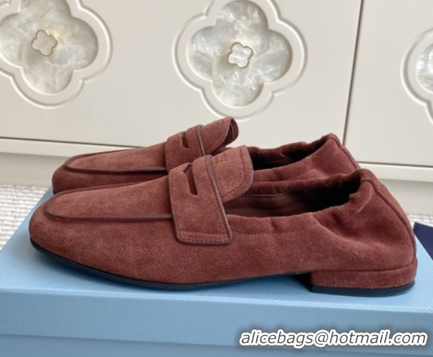 Top Design Prada Shuffle Antiqued Suede Loafers Brown 1D051O 1027055
