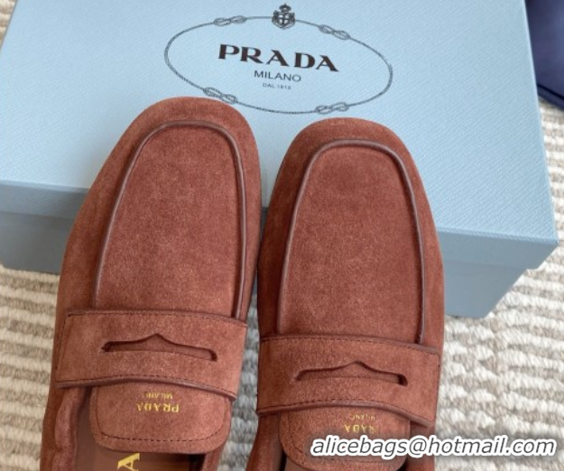 Top Design Prada Shuffle Antiqued Suede Loafers Brown 1D051O 1027055