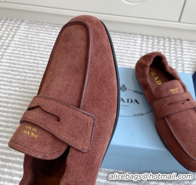 Top Design Prada Shuffle Antiqued Suede Loafers Brown 1D051O 1027055