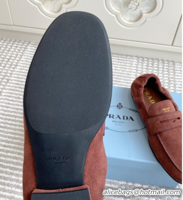 Top Design Prada Shuffle Antiqued Suede Loafers Brown 1D051O 1027055