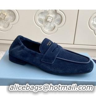 Best Price Prada Shuffle Antiqued Suede Loafers Blue 2025 1D051O 1027056