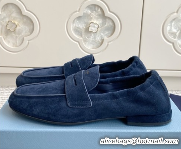 Best Price Prada Shuffle Antiqued Suede Loafers Blue 2025 1D051O 1027056