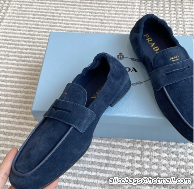 Best Price Prada Shuffle Antiqued Suede Loafers Blue 2025 1D051O 1027056