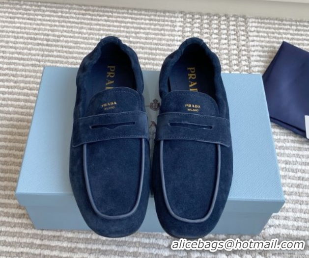 Best Price Prada Shuffle Antiqued Suede Loafers Blue 2025 1D051O 1027056