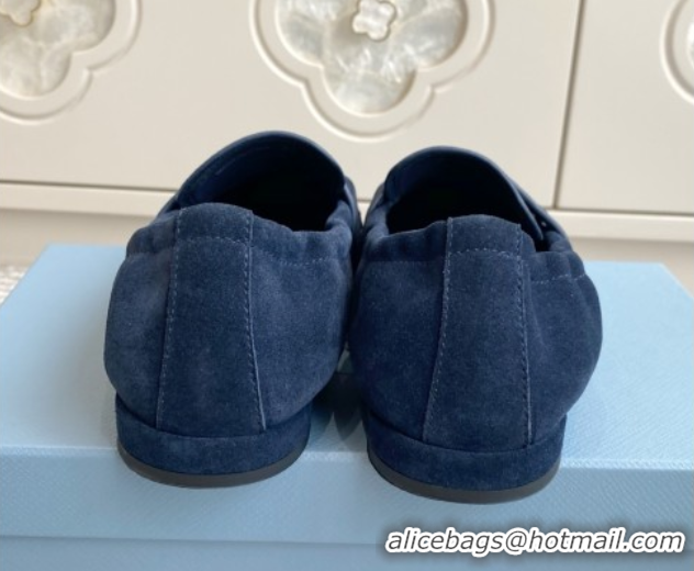 Best Price Prada Shuffle Antiqued Suede Loafers Blue 2025 1D051O 1027056