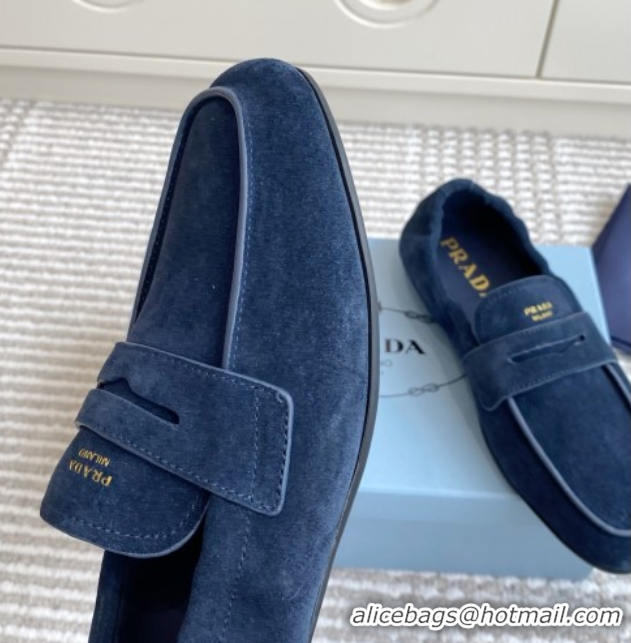 Best Price Prada Shuffle Antiqued Suede Loafers Blue 2025 1D051O 1027056