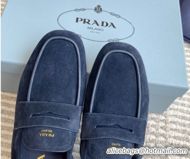 Best Price Prada Shuffle Antiqued Suede Loafers Blue 2025 1D051O 1027056