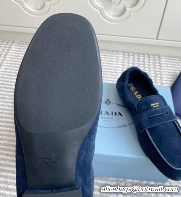 Best Price Prada Shuffle Antiqued Suede Loafers Blue 2025 1D051O 1027056