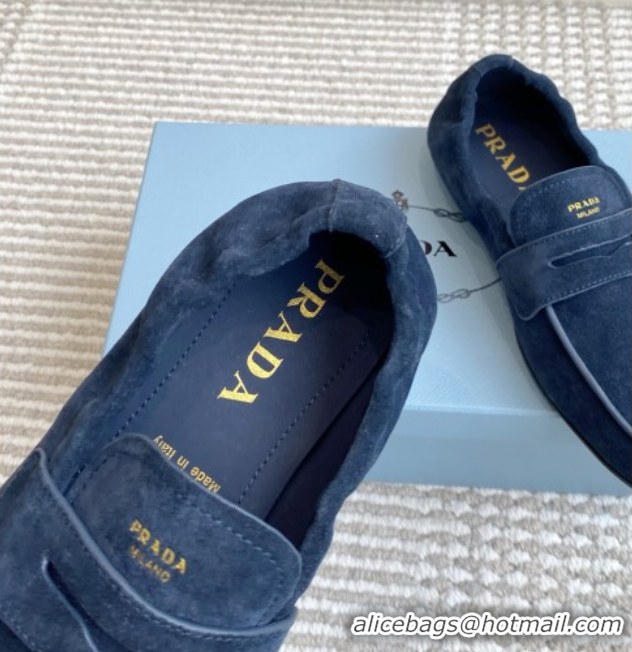 Best Price Prada Shuffle Antiqued Suede Loafers Blue 2025 1D051O 1027056