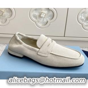 Low Cost Prada Shuffle Antiqued Suede Loafers White 2025 1D051O 1027057