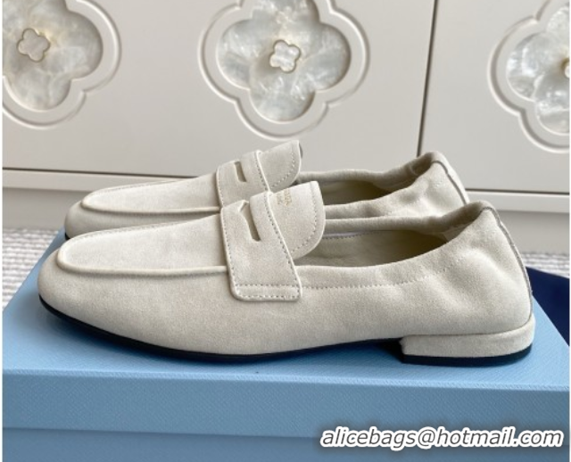 Low Cost Prada Shuffle Antiqued Suede Loafers White 2025 1D051O 1027057