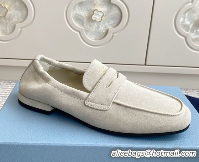 Low Cost Prada Shuffle Antiqued Suede Loafers White 2025 1D051O 1027057