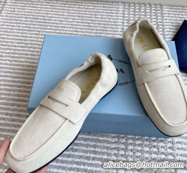 Low Cost Prada Shuffle Antiqued Suede Loafers White 2025 1D051O 1027057
