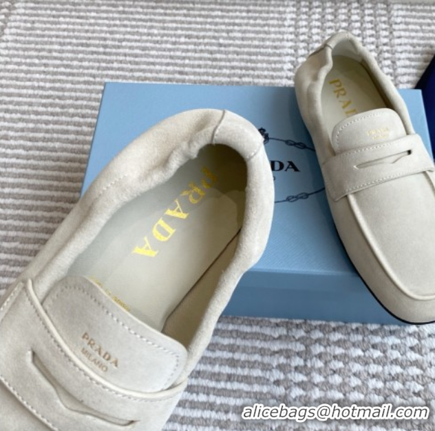 Low Cost Prada Shuffle Antiqued Suede Loafers White 2025 1D051O 1027057