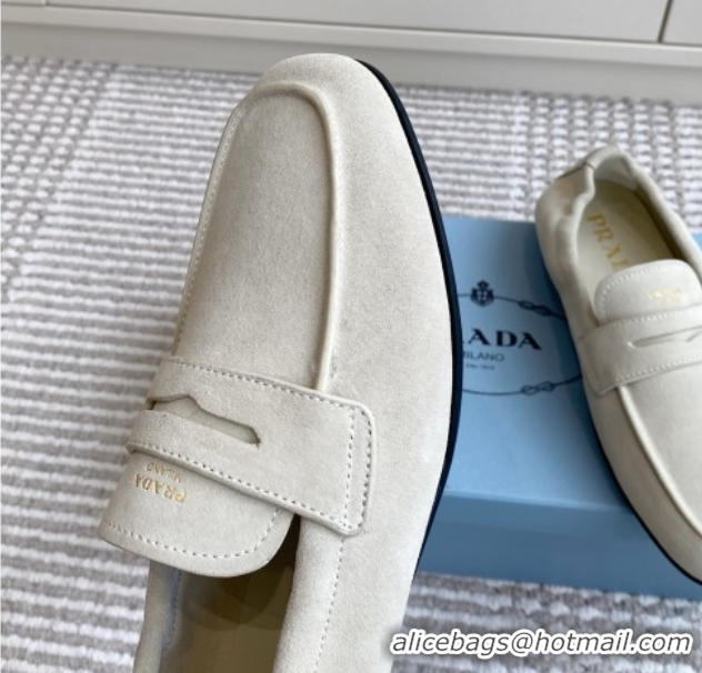 Low Cost Prada Shuffle Antiqued Suede Loafers White 2025 1D051O 1027057