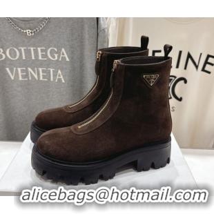 Purchase Prada Suede Platform Booties 5cm with Zip Dark Brown 2025 1T328O 1027058