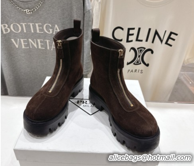 Purchase Prada Suede Platform Booties 5cm with Zip Dark Brown 2025 1T328O 1027058