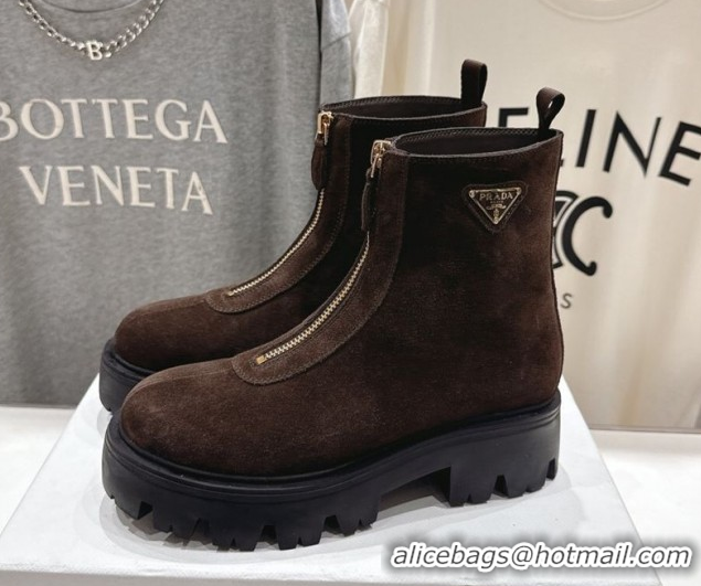 Purchase Prada Suede Platform Booties 5cm with Zip Dark Brown 2025 1T328O 1027058