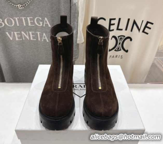 Purchase Prada Suede Platform Booties 5cm with Zip Dark Brown 2025 1T328O 1027058