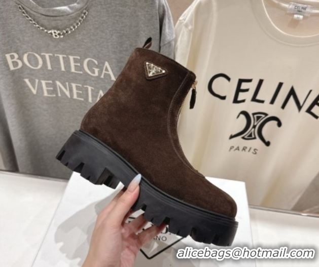 Purchase Prada Suede Platform Booties 5cm with Zip Dark Brown 2025 1T328O 1027058