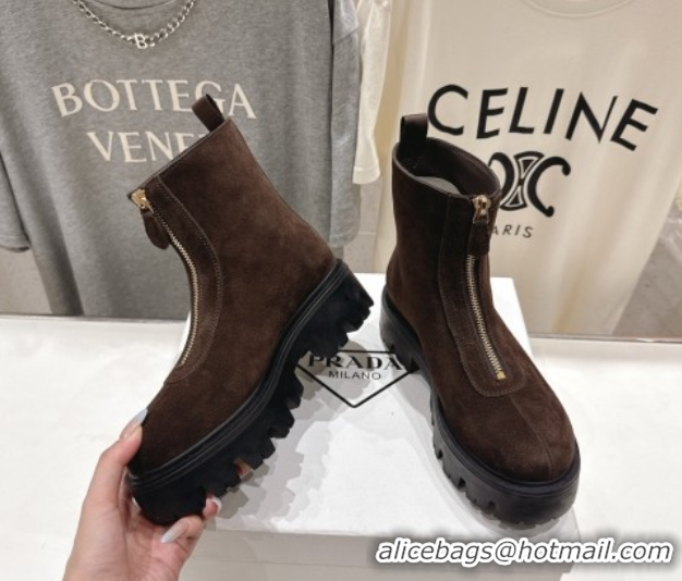 Purchase Prada Suede Platform Booties 5cm with Zip Dark Brown 2025 1T328O 1027058
