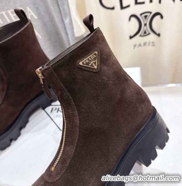 Purchase Prada Suede Platform Booties 5cm with Zip Dark Brown 2025 1T328O 1027058