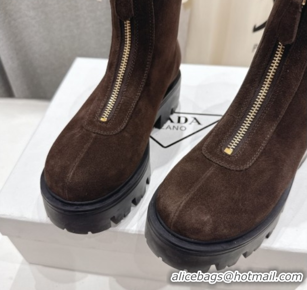 Purchase Prada Suede Platform Booties 5cm with Zip Dark Brown 2025 1T328O 1027058