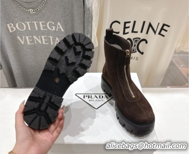 Purchase Prada Suede Platform Booties 5cm with Zip Dark Brown 2025 1T328O 1027058