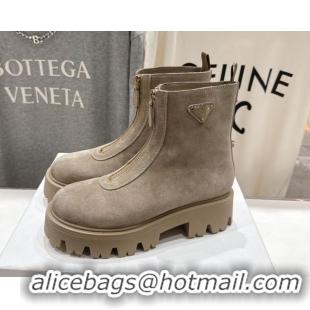 Cheap Prada Suede Platform Booties 5cm with Zip Grey 2025 1T328O 1027059