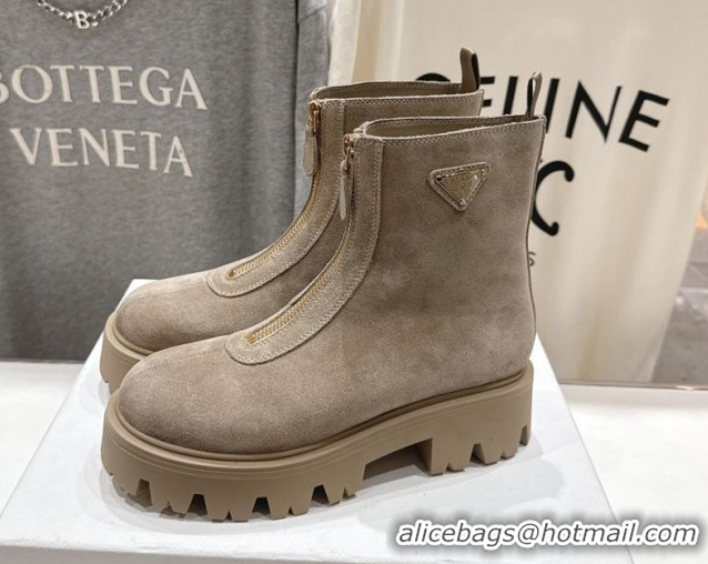 Cheap Prada Suede Platform Booties 5cm with Zip Grey 2025 1T328O 1027059