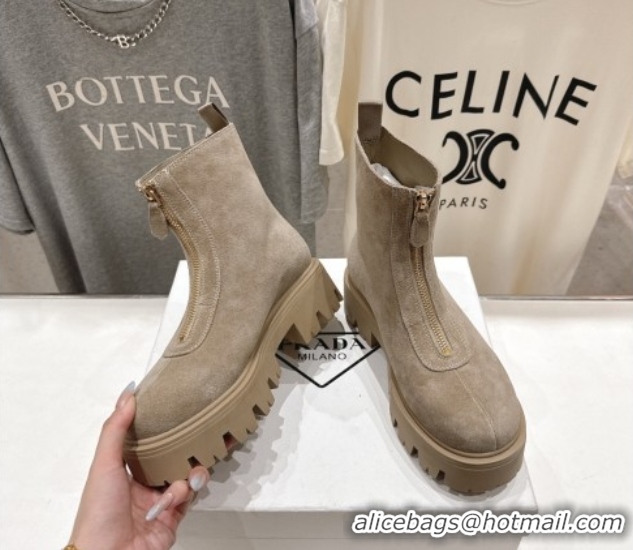 Cheap Prada Suede Platform Booties 5cm with Zip Grey 2025 1T328O 1027059