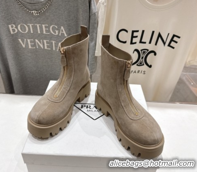 Cheap Prada Suede Platform Booties 5cm with Zip Grey 2025 1T328O 1027059