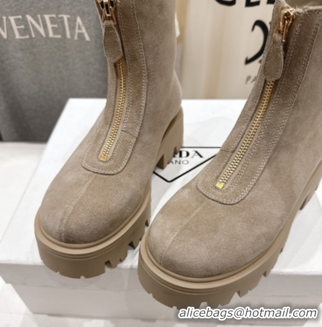 Cheap Prada Suede Platform Booties 5cm with Zip Grey 2025 1T328O 1027059