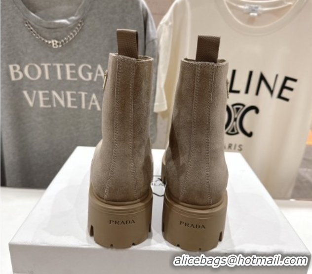 Cheap Prada Suede Platform Booties 5cm with Zip Grey 2025 1T328O 1027059