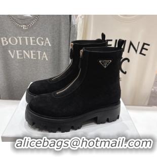 Charming Prada Suede Platform Booties 5cm with Zip Black 2025 1T328O 1027060