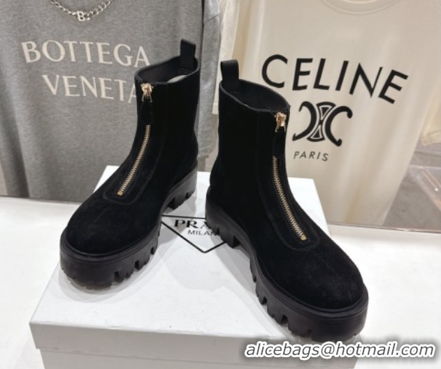 Charming Prada Suede Platform Booties 5cm with Zip Black 2025 1T328O 1027060