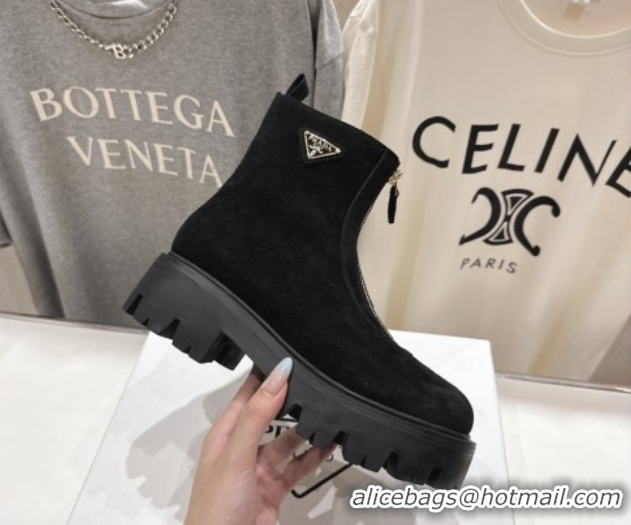 Charming Prada Suede Platform Booties 5cm with Zip Black 2025 1T328O 1027060