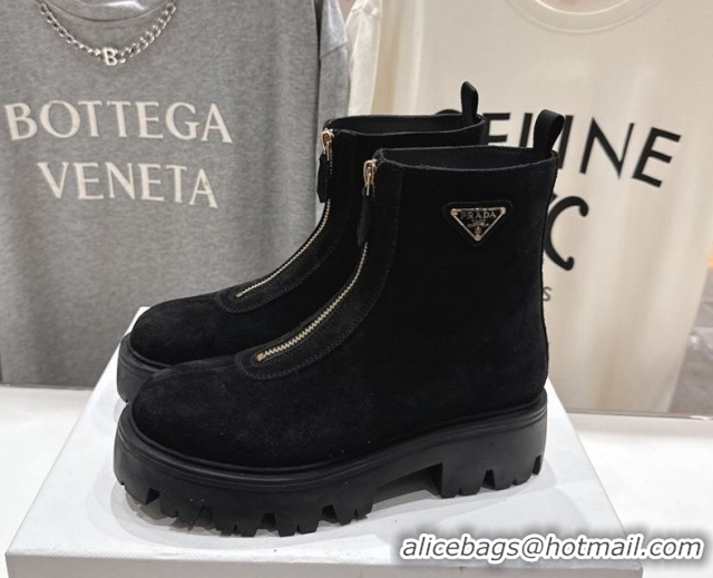 Charming Prada Suede Platform Booties 5cm with Zip Black 2025 1T328O 1027060