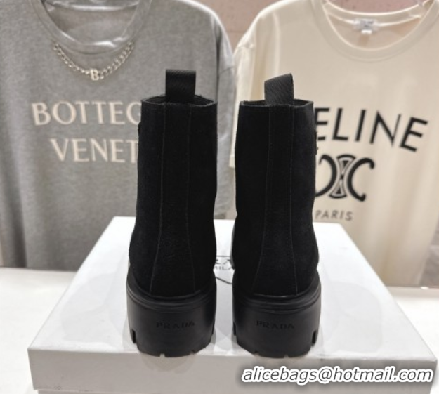 Charming Prada Suede Platform Booties 5cm with Zip Black 2025 1T328O 1027060