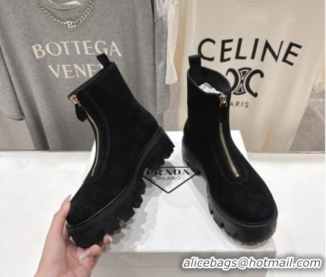 Charming Prada Suede Platform Booties 5cm with Zip Black 2025 1T328O 1027060