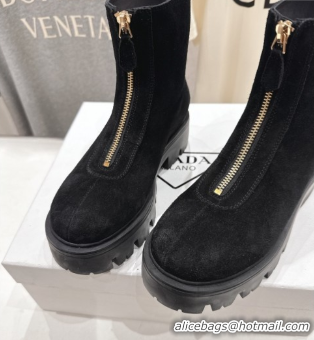 Charming Prada Suede Platform Booties 5cm with Zip Black 2025 1T328O 1027060