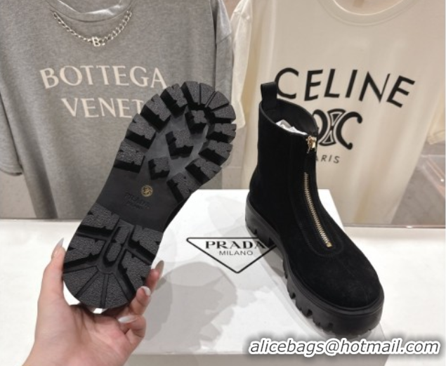 Charming Prada Suede Platform Booties 5cm with Zip Black 2025 1T328O 1027060