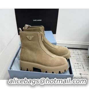 Perfect Prada Suede Platform Booties 6cm with Zip Beige 2025 1T328O 1027061