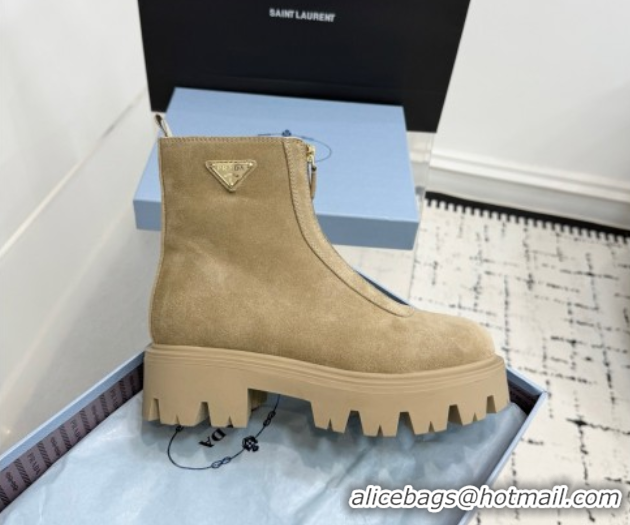 Perfect Prada Suede Platform Booties 6cm with Zip Beige 2025 1T328O 1027061