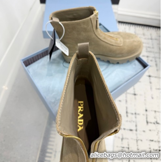Perfect Prada Suede Platform Booties 6cm with Zip Beige 2025 1T328O 1027061