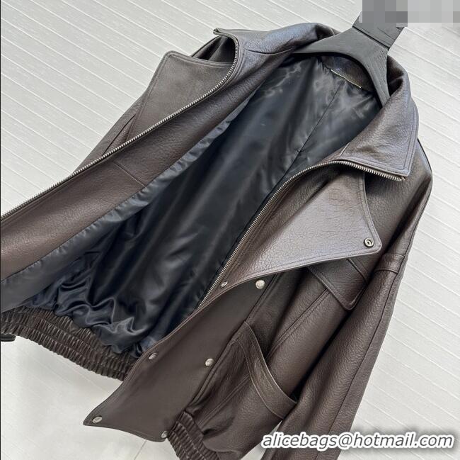 Top Design Saint Laurent Sheepskin Jacket SLP92503 Brown 2025