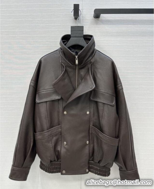 Top Design Saint Laurent Sheepskin Jacket SLP92503 Brown 2025